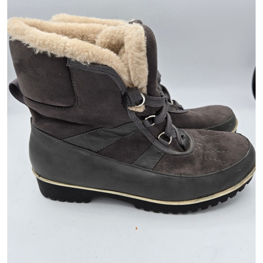 Arctic Plunge Womens Winter Snow Boots Lace Up Faux Fur Trim Gray Size 8.5